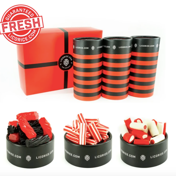 Our gourmet gift box with a trio of licorice flavors